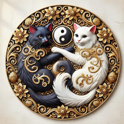 Black & White Cat Metal Sign Yin Yang Cat Wall Sign Feng Shui Home Decor-MoonChildWorld