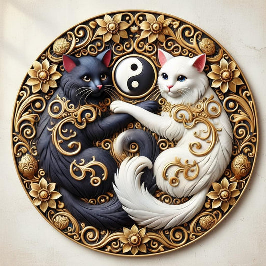Black & White Cat Metal Sign Yin Yang Cat Wall Sign Feng Shui Home Decor-MoonChildWorld