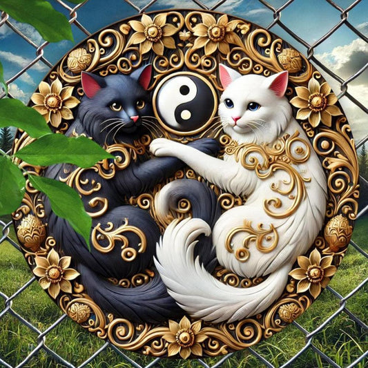 Black & White Cat Metal Sign Yin Yang Cat Wall Sign Feng Shui Home Decor-MoonChildWorld