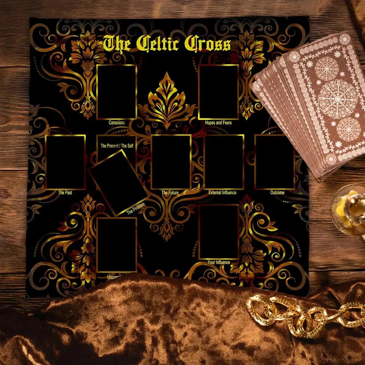 Golden Flower Wicca Altar Cloth Tarot Tablecloth Pagan Divination Tablecloth For Tarot Cards-MoonChildWorld