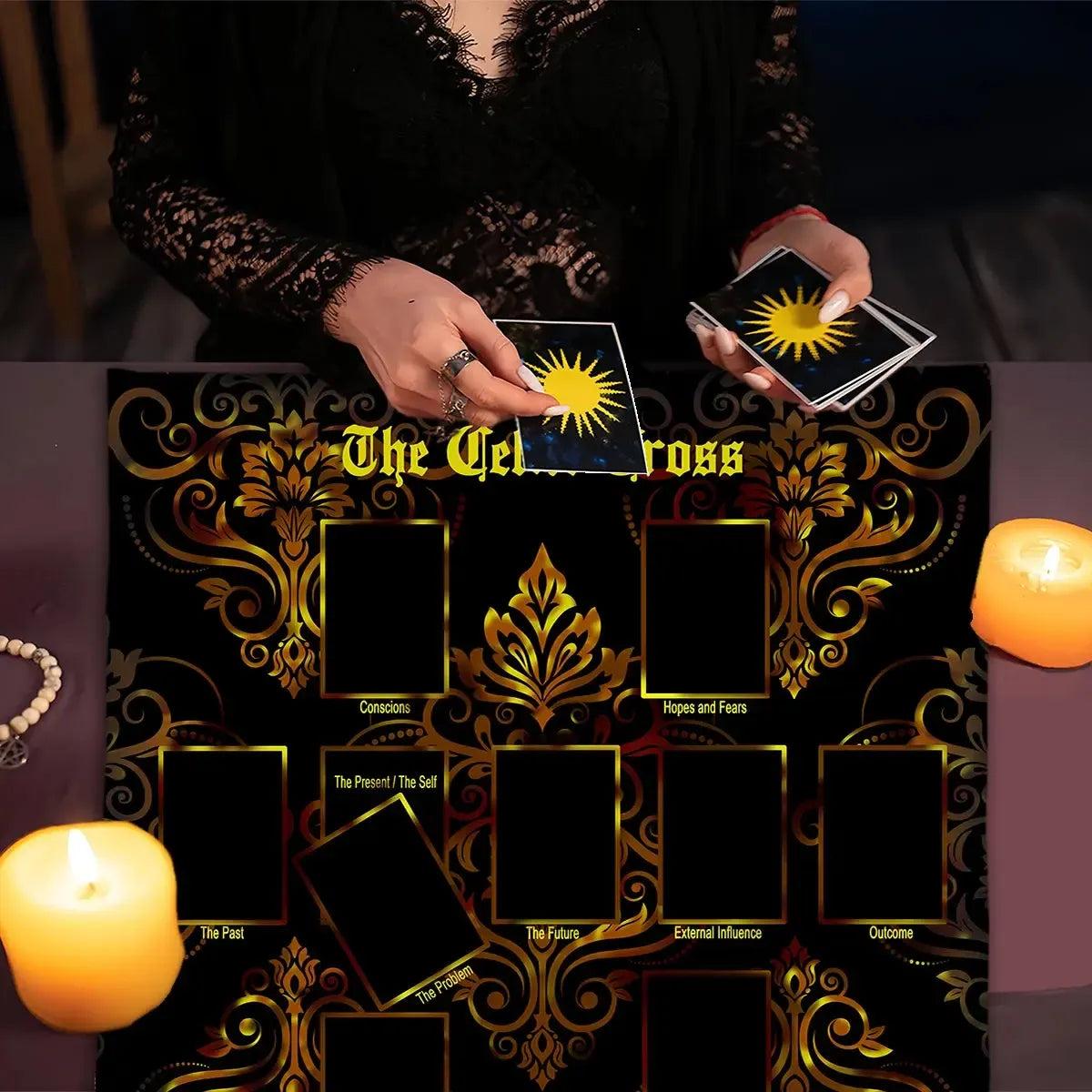 Golden Flower Wicca Altar Cloth Tarot Tablecloth Pagan Divination Tablecloth For Tarot Cards-MoonChildWorld