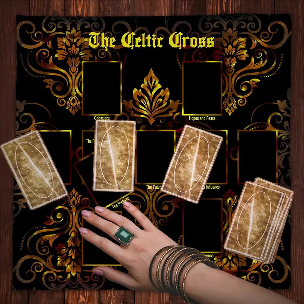 Golden Flower Wicca Altar Cloth Tarot Tablecloth Pagan Divination Tablecloth For Tarot Cards-MoonChildWorld