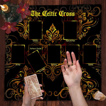 Golden Flower Wicca Altar Cloth Tarot Tablecloth Pagan Divination Tablecloth For Tarot Cards-MoonChildWorld