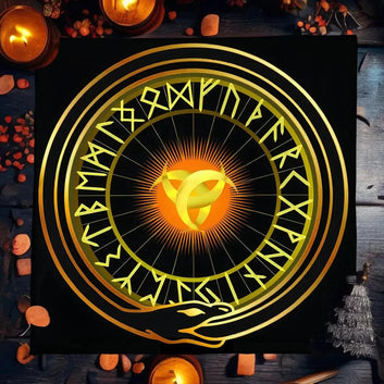 Golden Runes Wicca Altar Cloth - Triquetra Pagan Tablecloth For Tarot Reading Witchcraft Supplies-MoonChildWorld