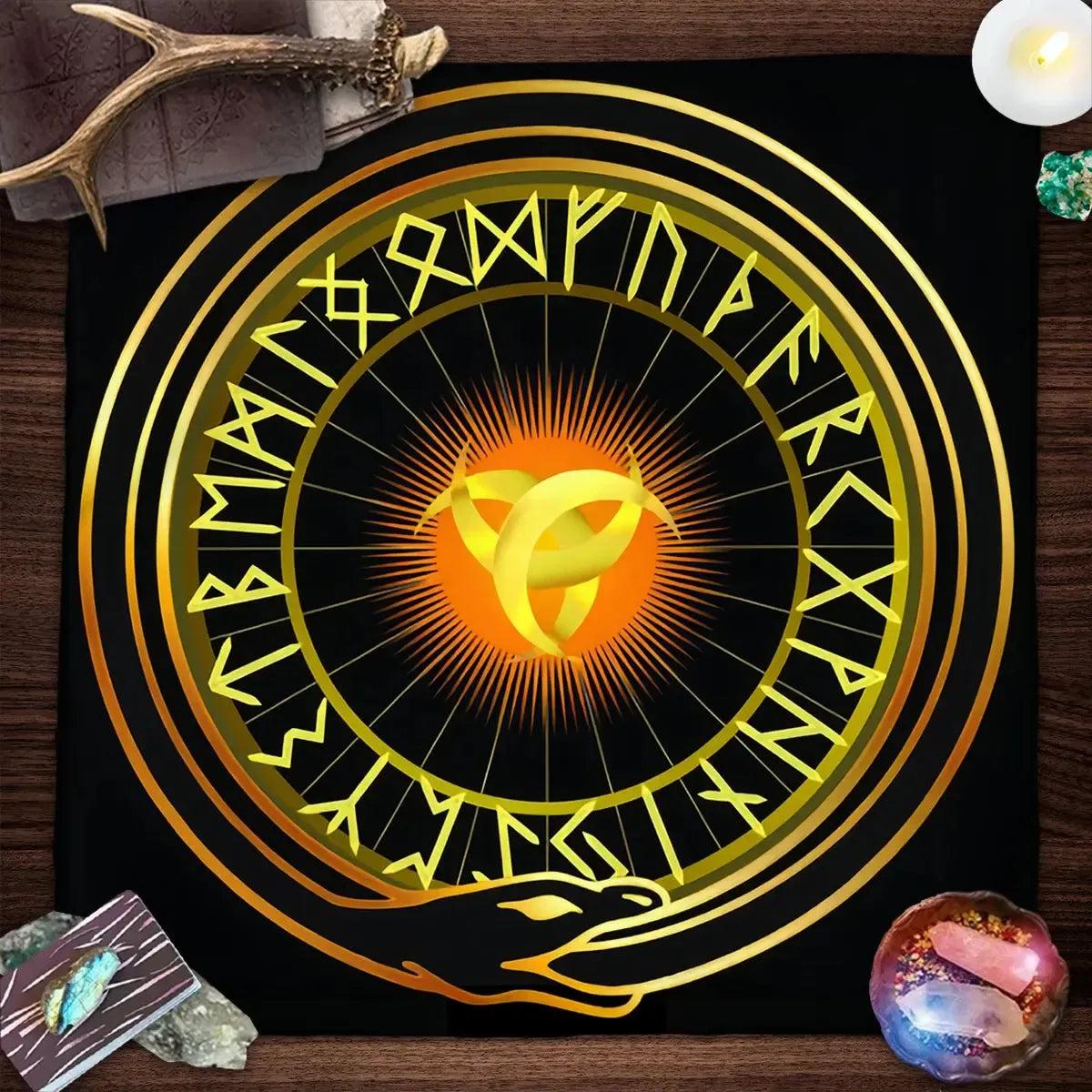 Golden Runes Wicca Altar Cloth - Triquetra Pagan Tablecloth For Tarot Reading Witchcraft Supplies-MoonChildWorld