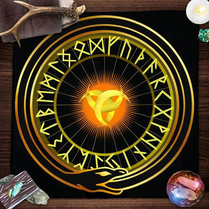 Golden Runes Wicca Altar Cloth - Triquetra Pagan Tablecloth For Tarot Reading Witchcraft Supplies-MoonChildWorld