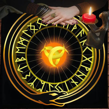 Golden Runes Wicca Altar Cloth - Triquetra Pagan Tablecloth For Tarot Reading Witchcraft Supplies-MoonChildWorld