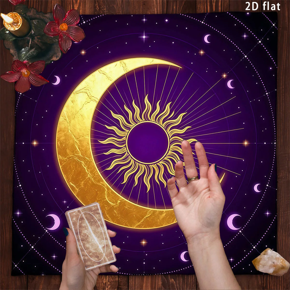 Golden Sun Moon Phase Tarot Altar Cloth-MoonChildWorld