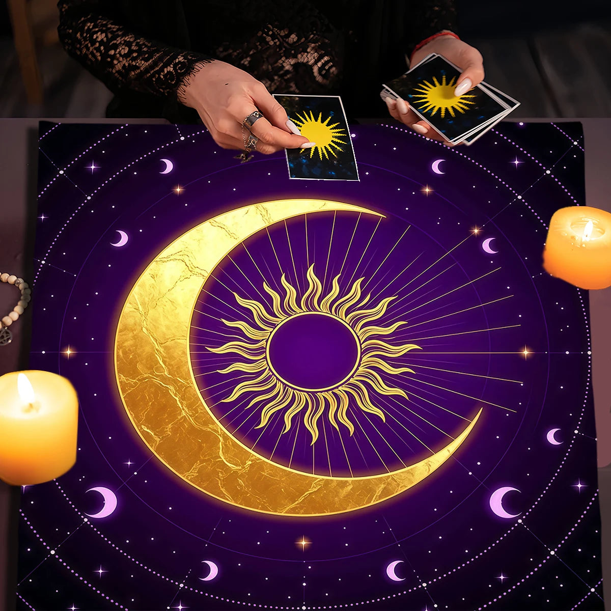 Golden Sun Moon Phase Tarot Altar Cloth-MoonChildWorld