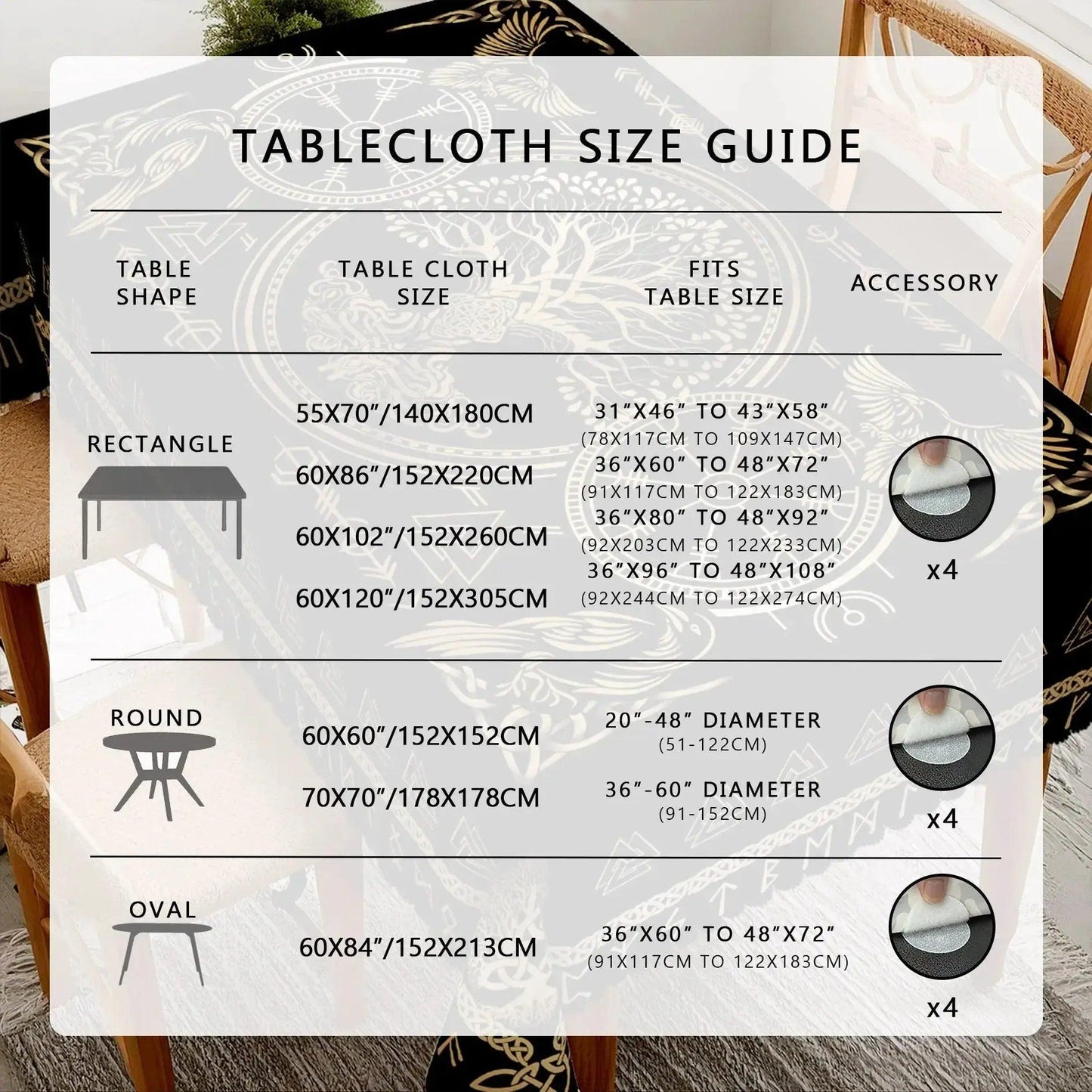 Golden Tree of Life Viking Runes Tablecloth - Norse Pagan Mythology Table Cloths-MoonChildWorld