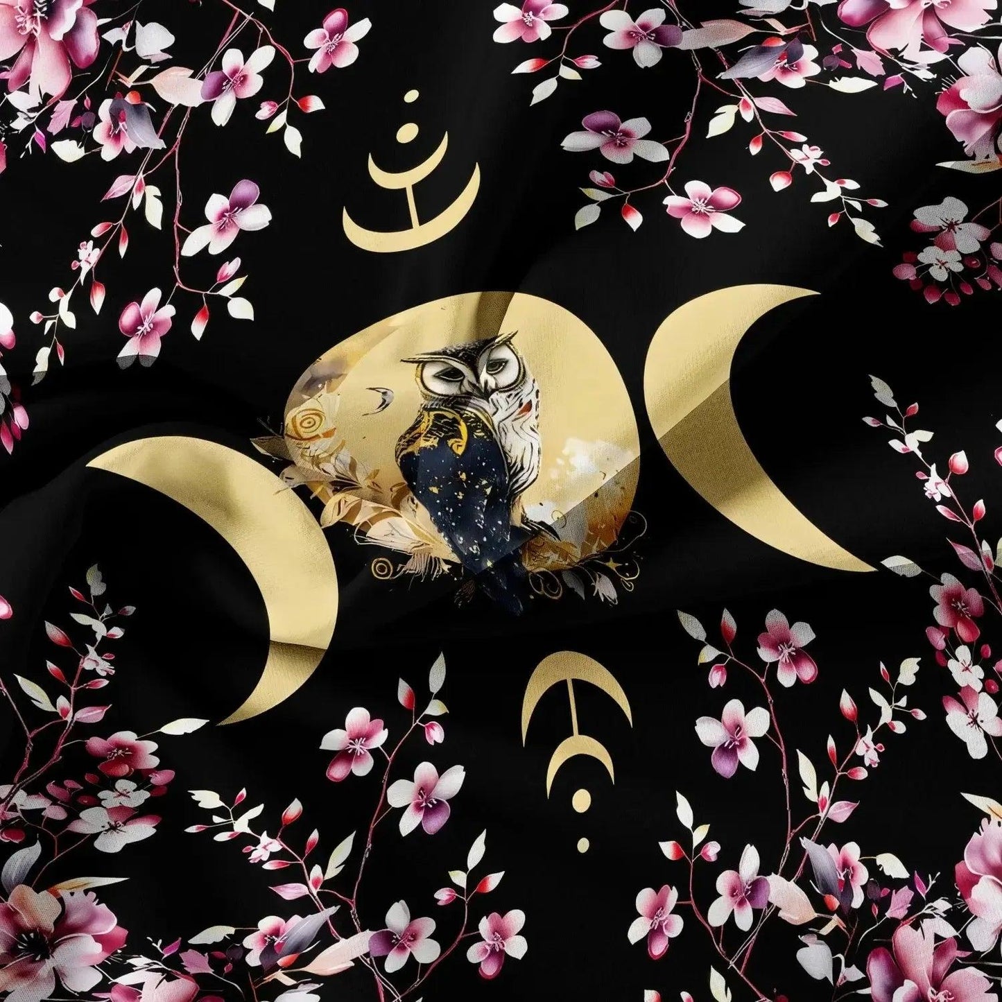 Golden Triple Moon Owl Duvet Cover Set Wiccan Bedding Set Pagan Home Decor-MoonChildWorld