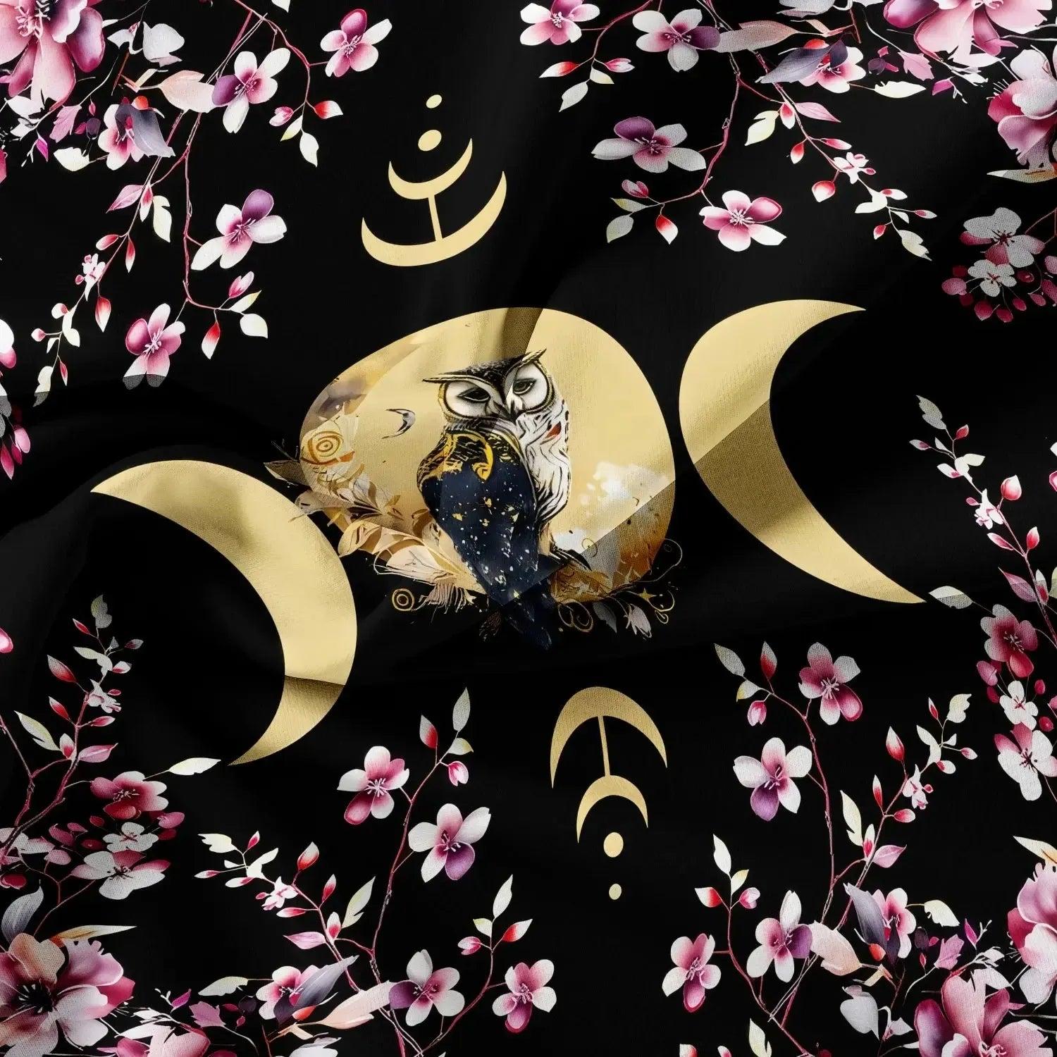 Golden Triple Moon Owl Duvet Cover Set Wiccan Bedding Set Pagan Home Decor-MoonChildWorld
