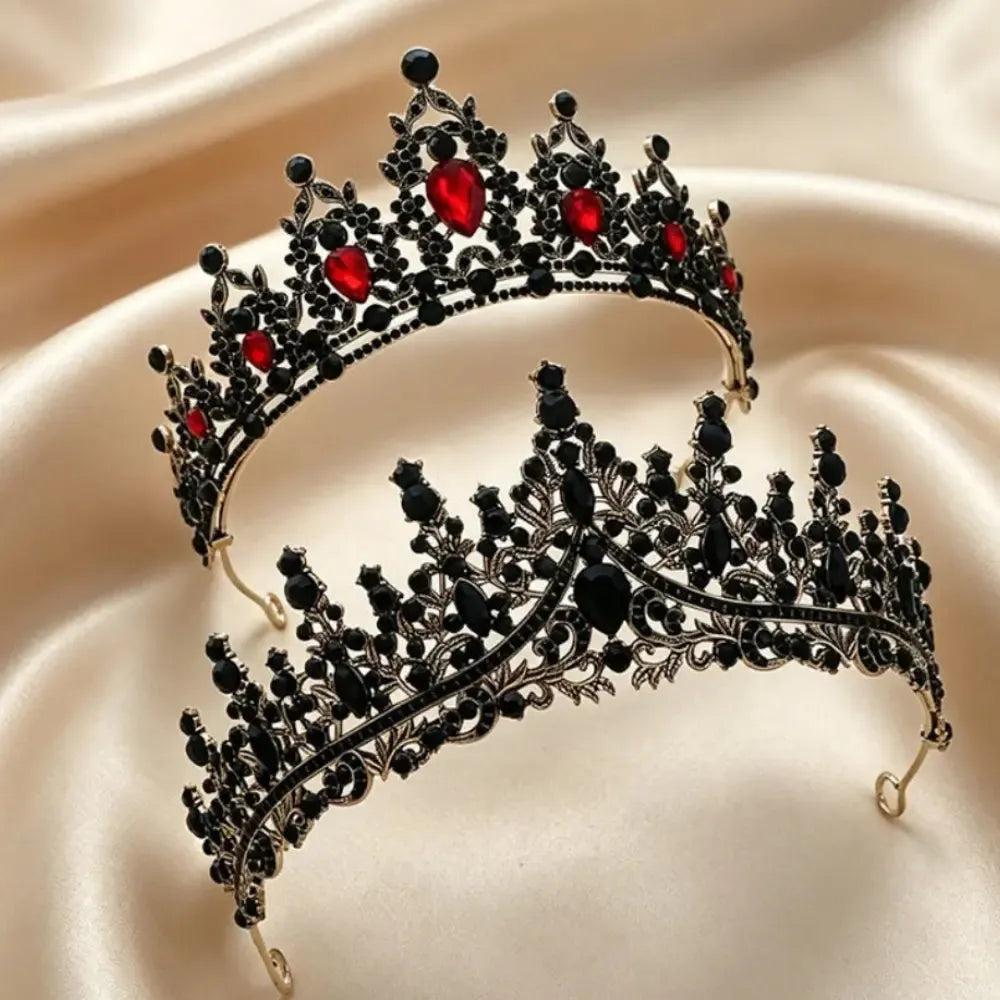 Gorgeous Mysterious Red & Black Rhinestone Crown - Witchy Hair Accessories for Halloween-MoonChildWorld