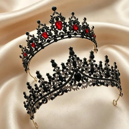 Gorgeous Mysterious Red & Black Rhinestone Crown - Witchy Hair Accessories for Halloween-MoonChildWorld
