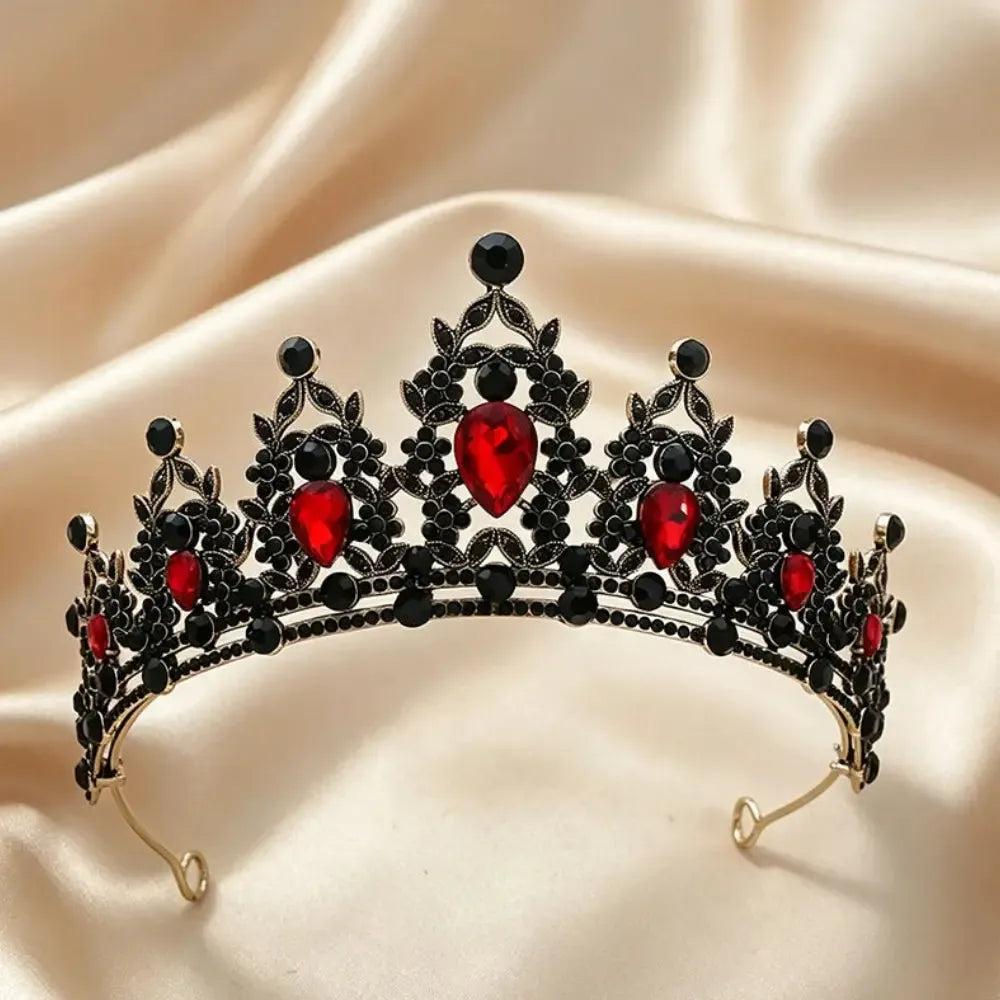 Gorgeous Mysterious Red & Black Rhinestone Crown - Witchy Hair Accessories for Halloween-MoonChildWorld