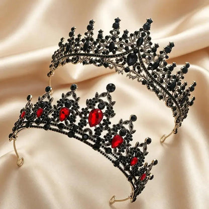 Gorgeous Mysterious Red & Black Rhinestone Crown - Witchy Hair Accessories for Halloween-MoonChildWorld