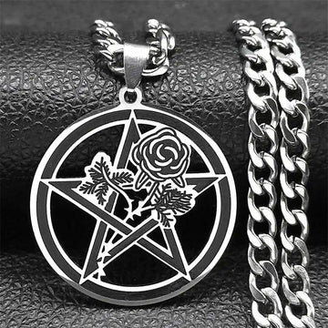 Goth Black Rose Pentacle Necklace Pagan Jewelry-MoonChildWorld