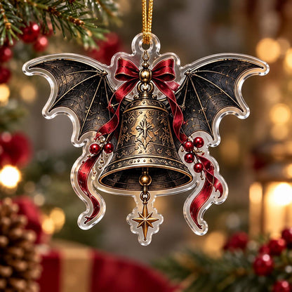 Gothic Bat Christmas Acrylic Ornament Set – Witchy Gothmas Decor – Bat Wing Bell ornament