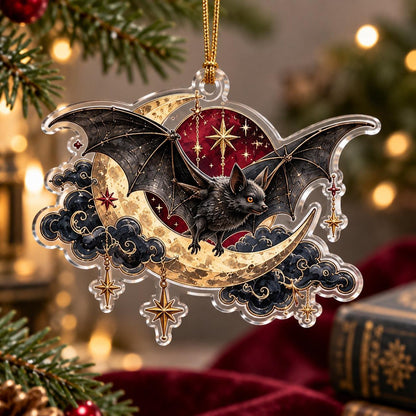 Gothic Bat Christmas Acrylic Ornament Set – Witchy Gothmas Decor – Yule Crescent Bat ornament