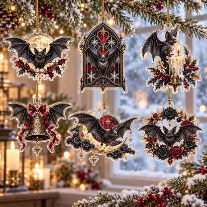 Gothic Bat Christmas Acrylic Ornament Set – Witchy Gothmas Decor – set of 6 acrylic ornaments