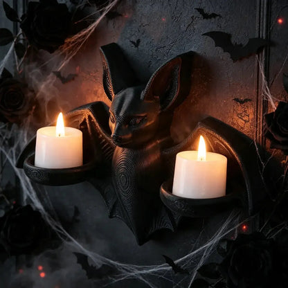 Gothic Bat Double Candle Wall Sconce Resin Candle Holder Decor-MoonChildWorld