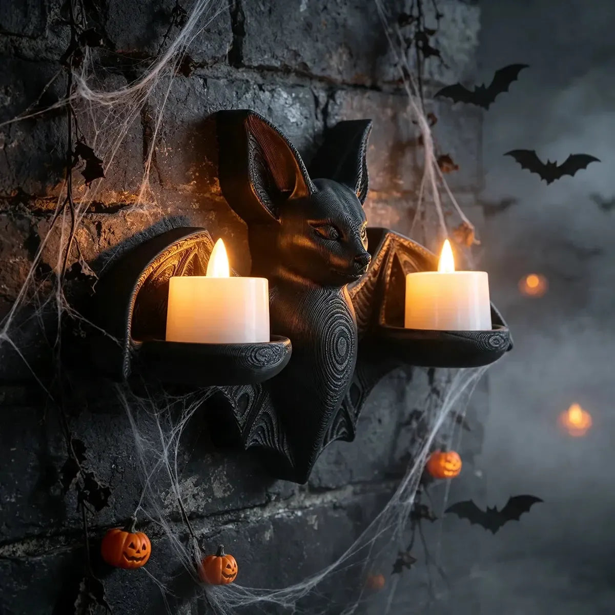 Gothic Bat Double Candle Wall Sconce Resin Candle Holder Decor-MoonChildWorld