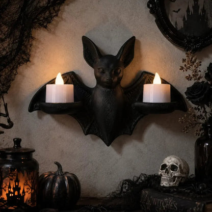 Gothic Bat Double Candle Wall Sconce Resin Candle Holder Decor-MoonChildWorld