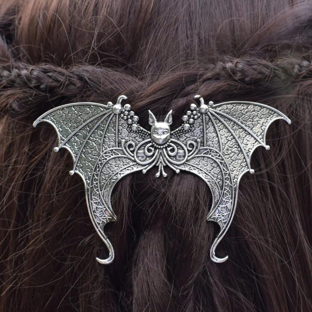 Gothic Bat Hairpin Halloween Bat Barrette Witchy Hair Accessory-MoonChildWorld