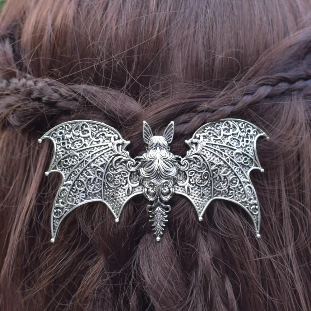 Gothic Bat Hairpin Halloween Bat Barrette Witchy Hair Accessory-MoonChildWorld