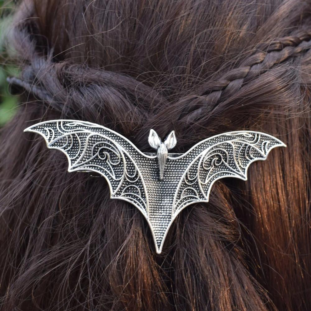 Gothic Bat Hairpin Halloween Bat Barrette Witchy Hair Accessory-MoonChildWorld