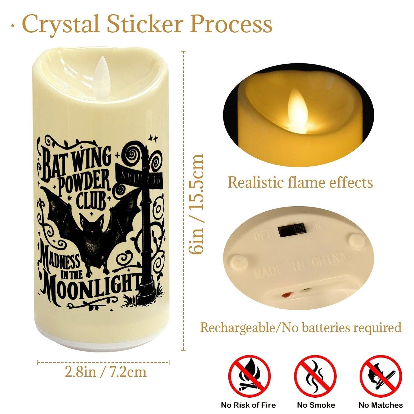 Gothic Bat Halloween Flameless LED Candle-MoonChildWorld
