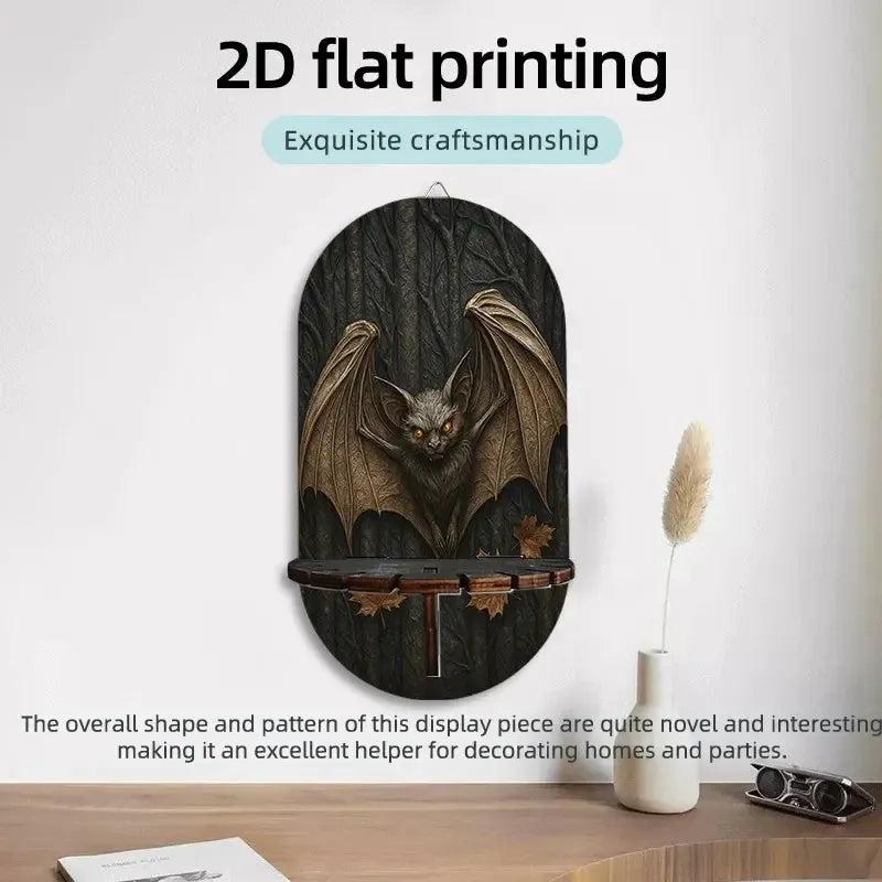 Gothic Bat Halloween Wall Shelf – Wooden Floating Shelf Witch Altar Decor-MoonChildWorld