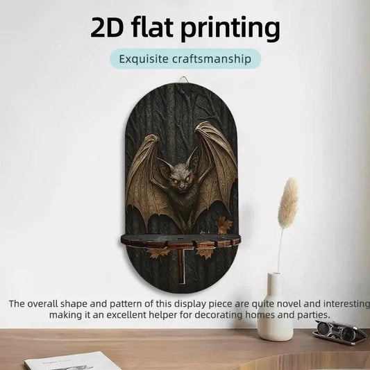 Gothic Bat Halloween Wall Shelf – Wooden Floating Shelf Witch Altar Decor-MoonChildWorld