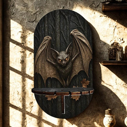 Gothic Bat Halloween Wall Shelf – Wooden Floating Shelf Witch Altar Decor-MoonChildWorld
