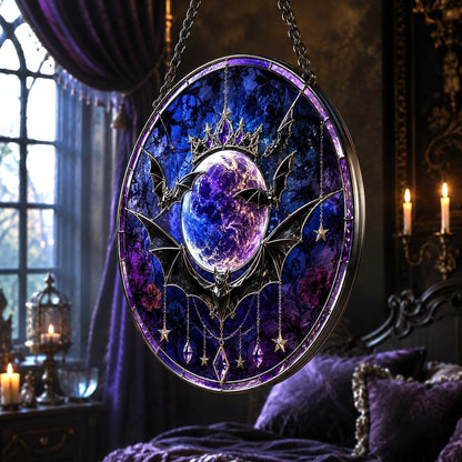 Gothic Bat Moon Glass Suncatcher - close up detail