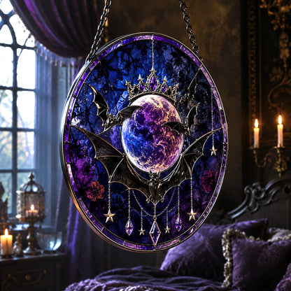 Gothic Bat Moon Glass Suncatcher - sunlight glow