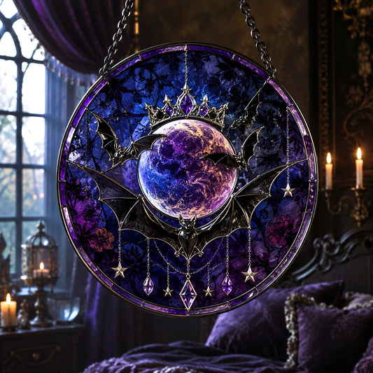 Gothic Bat Moon Glass Suncatcher - window display