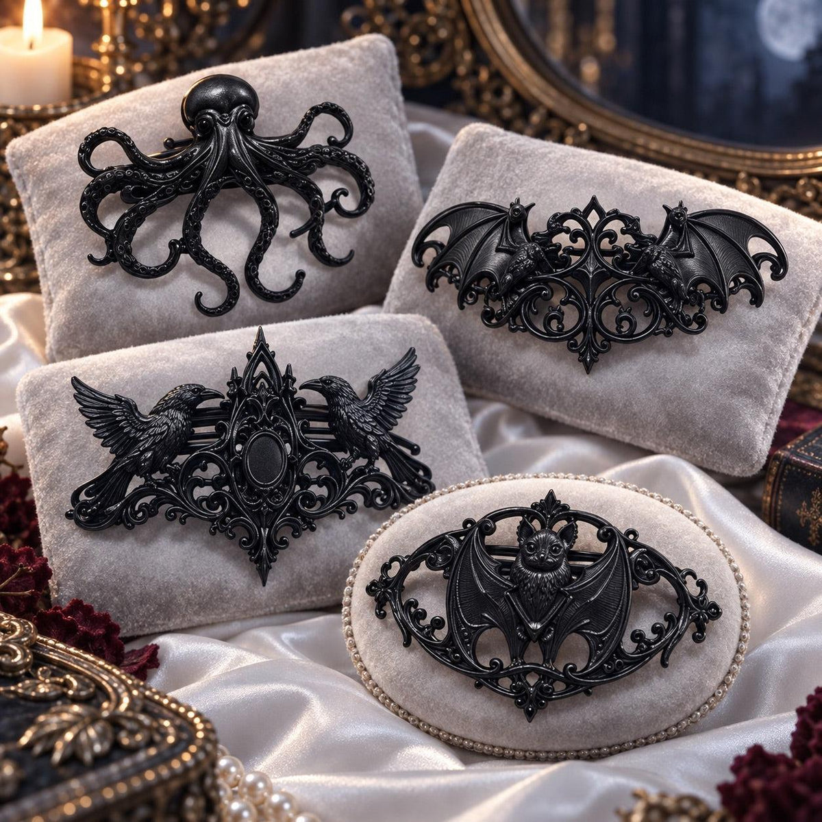 Gothic Bat, Moth & Octopus Hairpin for Halloween Parties-MoonChildWorld
