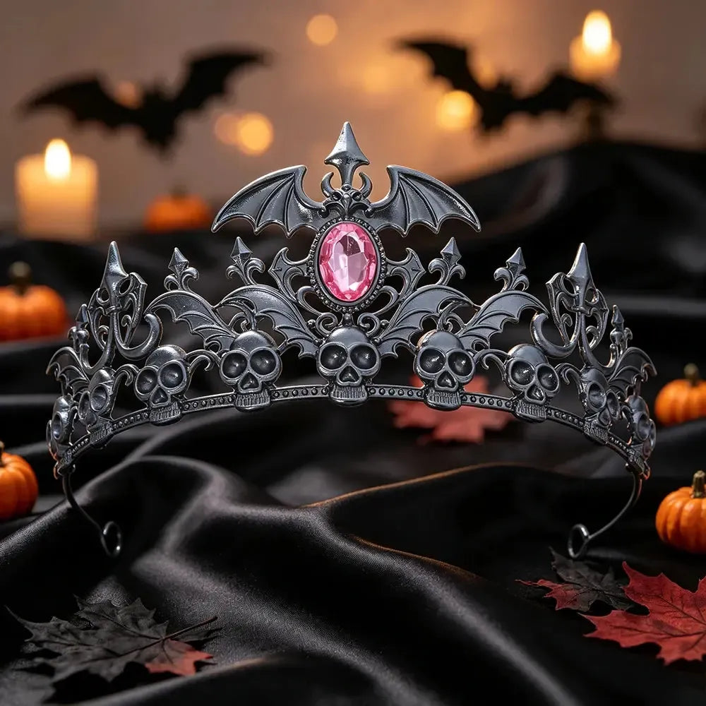 Close-up of the skull centrepiece on the crystal tiara