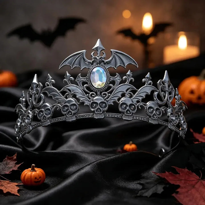 Gothic bat and skull crystal tiara crown for Halloween