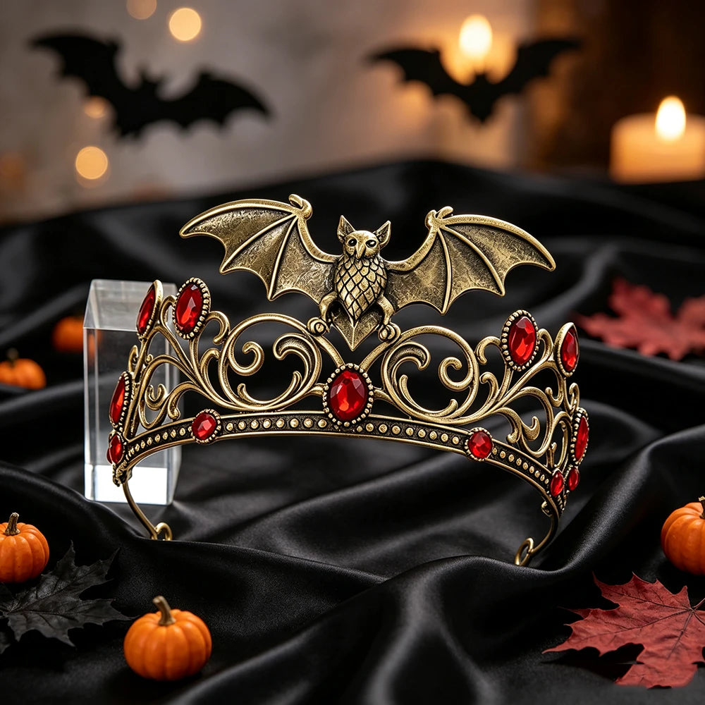 Gothic Bat Tiara Crystal Crown for Vampire Queen Looks-MoonChildWorld