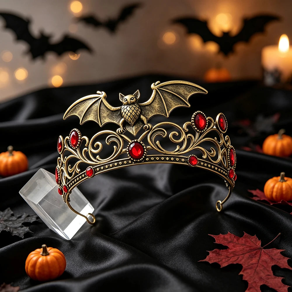 Gothic Bat Tiara Crystal Crown for Vampire Queen Looks-MoonChildWorld