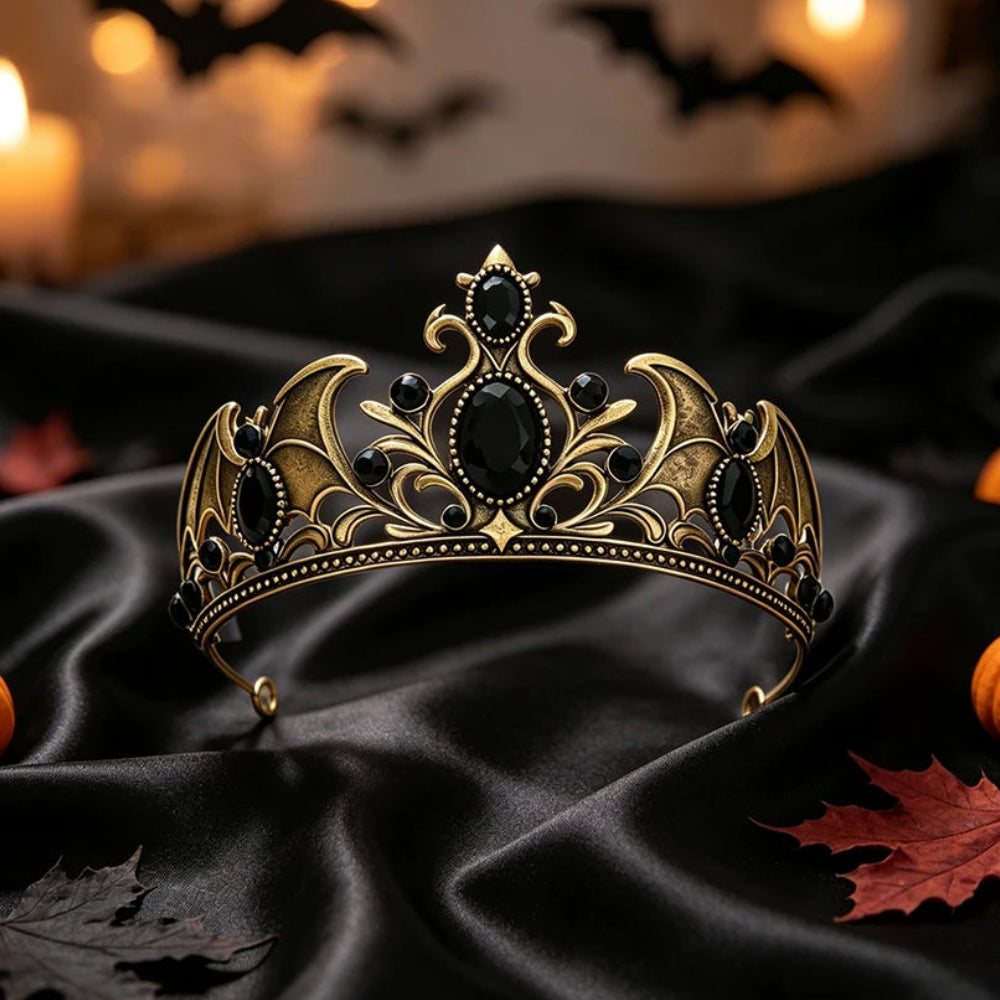 Gothic Bat Wing Tiara Rhinestone Crown for Dark Weddings-MoonChildWorld