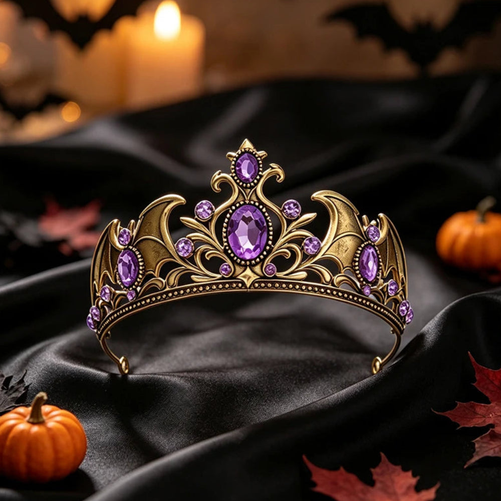 Gothic Bat Wing Tiara Rhinestone Crown for Dark Weddings-MoonChildWorld
