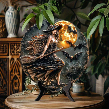 Gothic Bat and Witch Metal Sign Halloween Wall Decor-MoonChildWorld