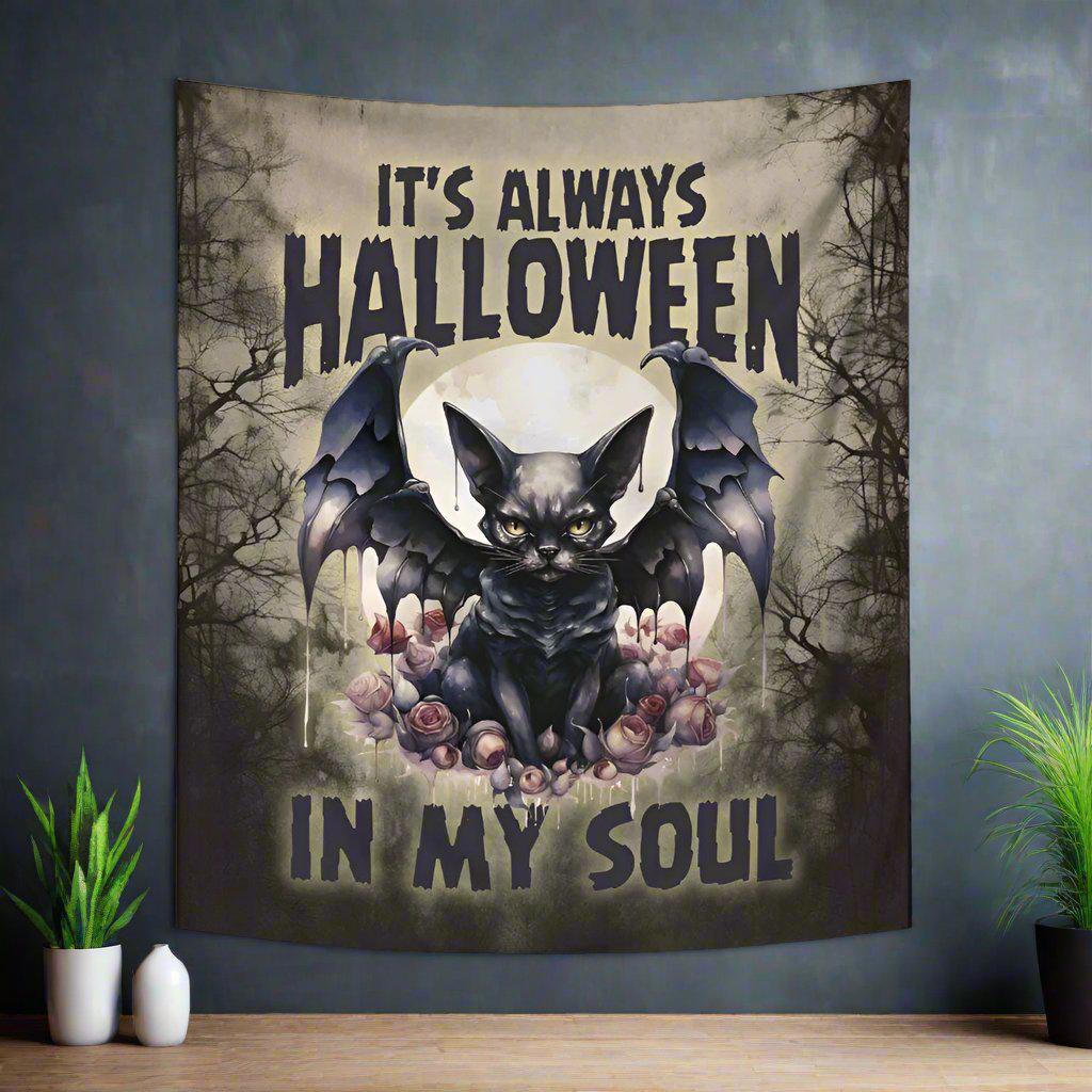 Gothic Black Bat Tapestry Witchy Wall Hanging for Halloween-MoonChildWorld