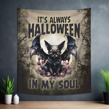 Gothic Black Bat Tapestry Witchy Wall Hanging for Halloween-MoonChildWorld