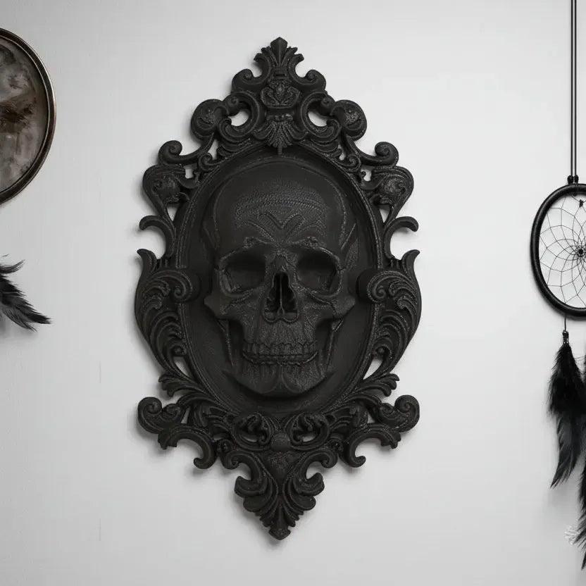 Gothic Black Carved Skull Wall Decoration For Dark Style Home Decor & Witchy Halloween Decoration-MoonChildWorld