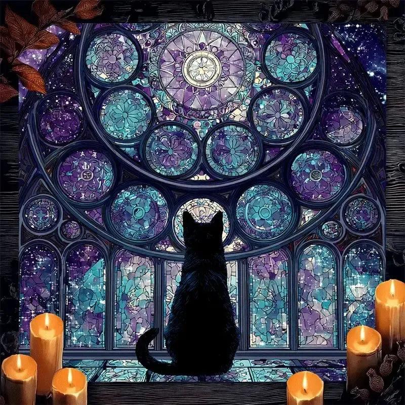 Gothic Black Cat Celestial Witchy Altar Cloth Witchcraft Tablecloth For for Rituals, Tarot Reading & Home Decor-MoonChildWorld