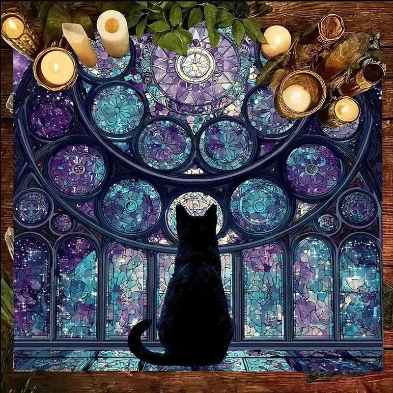 Gothic Black Cat Celestial Witchy Altar Cloth Witchcraft Tablecloth For for Rituals, Tarot Reading & Home Decor-MoonChildWorld